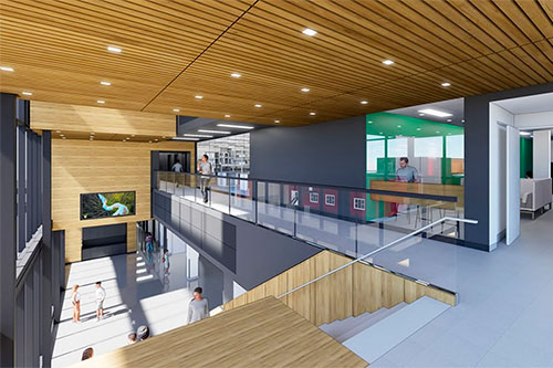 La conception du futur pavillon de l'UQTR est portée par des objectifs de carboneutralité et d’autonomie énergétique.  Image:  NFOE Architecture